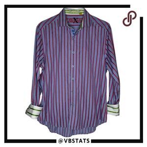 Robert Graham X Tailor Fit LS Designer Shirt‎ in Red/Blue Striped Size Large